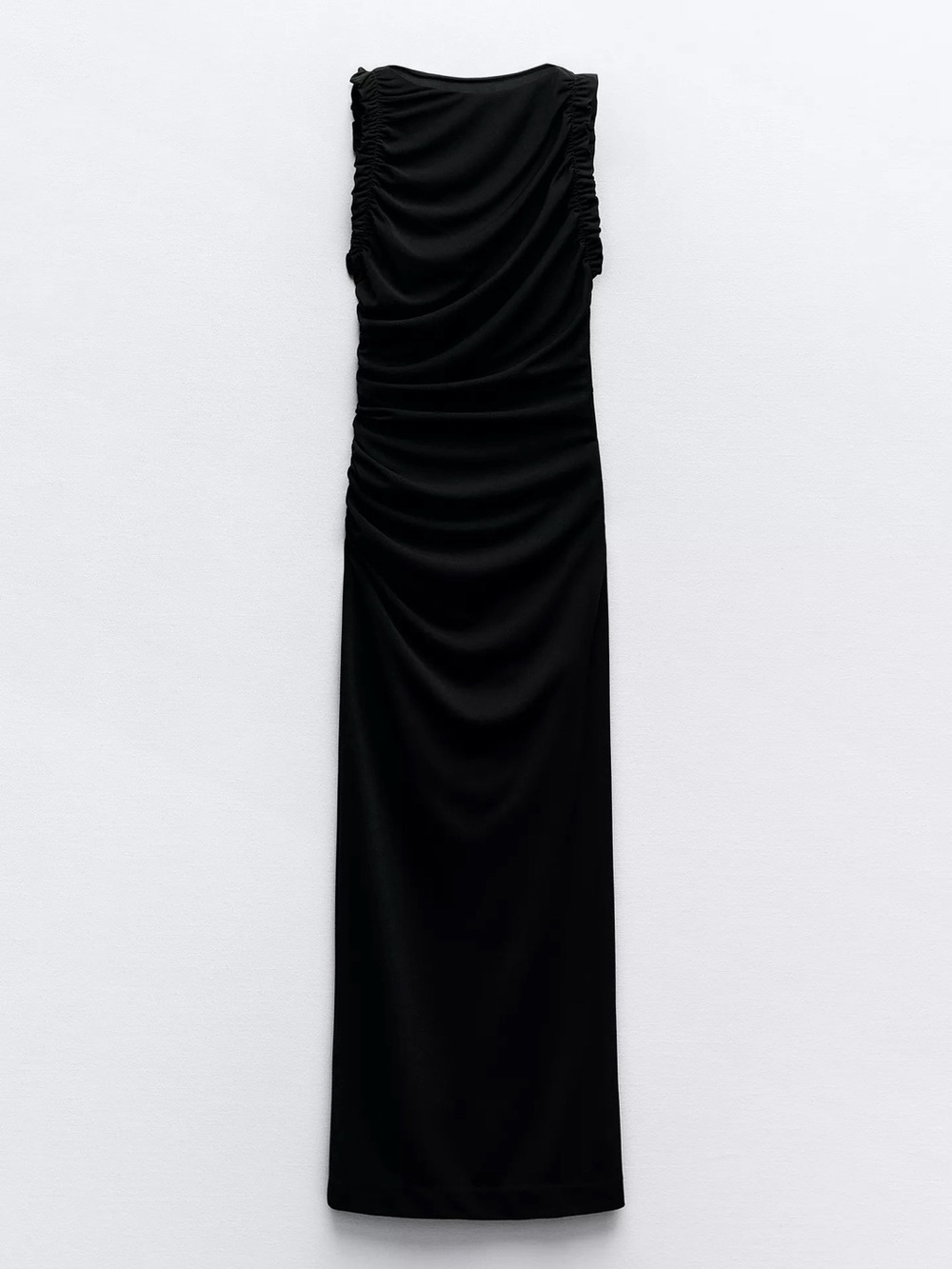Zara Black Sleeveless Ruched Maxi Dress